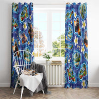 Hawaiian Island Shapes-Iconic Landscape Window Curtain with Plumeria and Palaka Blue Color LT03 - Polynesian Pride