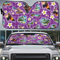 Hawaiian Island Shapes-Iconic Landscape Auto Sun Shade with Plumeria and Palaka Purple Color
