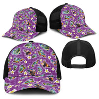 Hawaiian Island Shapes-Iconic Landscape Baseball Net Cap with Plumeria and Palaka Purple Color LT03 - Polynesian Pride