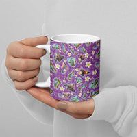 Hawaiian Island Shapes-Iconic Landscape Ceramic Mug with Plumeria and Palaka Purple Color LT03 - Polynesian Pride