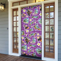 Hawaiian Island Shapes-Iconic Landscape Door Cover with Plumeria and Palaka Purple Color