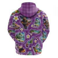 Hawaiian Island Shapes-Iconic Landscape Hoodie with Plumeria and Palaka Purple Color