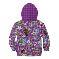 Hawaiian Island Shapes-Iconic Landscape Kid Hoodie with Plumeria and Palaka Purple Color