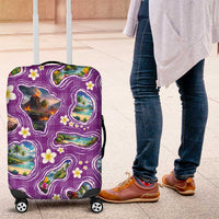 Hawaiian Island Shapes-Iconic Landscape Luggage Cover with Plumeria and Palaka Purple Color