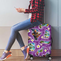 Hawaiian Island Shapes-Iconic Landscape Luggage Cover with Plumeria and Palaka Purple Color