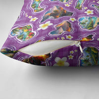 Hawaiian Island Shapes-Iconic Landscape Pillow Cover with Plumeria and Palaka Purple Color