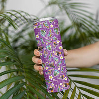 Hawaiian Island Shapes-Iconic Landscape Skinny Tumbler with Plumeria and Palaka Purple Color
