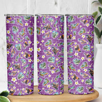 Hawaiian Island Shapes-Iconic Landscape Skinny Tumbler with Plumeria and Palaka Purple Color