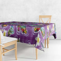 Hawaiian Island Shapes-Iconic Landscape Tablecloth with Plumeria and Palaka Purple Color LT03 - Polynesian Pride