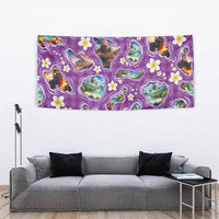 Hawaiian Island Shapes-Iconic Landscape Tapestry with Plumeria and Palaka Purple Color