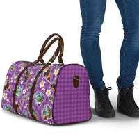 Hawaiian Island Shapes-Iconic Landscape Travel Bag with Plumeria and Palaka Purple Color