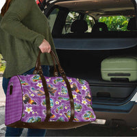 Hawaiian Island Shapes-Iconic Landscape Travel Bag with Plumeria and Palaka Purple Color