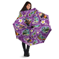 Hawaiian Island Shapes-Iconic Landscape Umbrella with Plumeria and Palaka Purple Color
