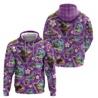 Hawaiian Island Shapes-Iconic Landscape Zip Hoodie with Plumeria and Palaka Purple Color