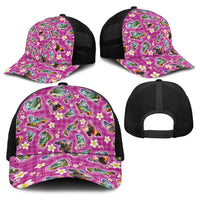 Hawaiian Island Shapes-Iconic Landscape Baseball Net Cap with Plumeria and Palaka Pink Color LT03 - Polynesian Pride