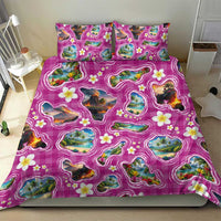 Hawaiian Island Shapes-Iconic Landscape Bedding Set with Plumeria and Palaka Pink Color LT03 - Polynesian Pride