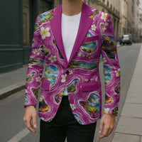 Hawaiian Island Shapes-Iconic Landscape Blazer with Plumeria and Palaka Pink Color LT03 - Polynesian Pride