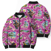 Hawaiian Island Shapes-Iconic Landscape Bomber Puffer Jacket with Plumeria and Palaka Pink Color LT03 - Polynesian Pride