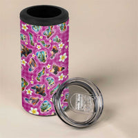Hawaiian Island Shapes-Iconic Landscape 4 in 1 Can Cooler Tumbler with Plumeria and Palaka Pink Color