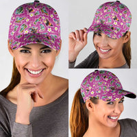 Hawaiian Island Shapes-Iconic Landscape Classic Cap with Plumeria and Palaka Pink Color
