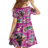 Hawaiian Island Shapes-Iconic Landscape Family Matching Puletasi and Hawaiian Shirt with Plumeria and Palaka Pink Color