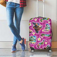 Hawaiian Island Shapes-Iconic Landscape Luggage Cover with Plumeria and Palaka Pink Color
