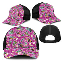 Hawaiian Island Shapes-Iconic Landscape Mesh Trucker Cap with Plumeria and Palaka Pink Color LT03 - Polynesian Pride