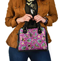Hawaiian Island Shapes-Iconic Landscape Shoulder Handbag with Plumeria and Palaka Pink Color