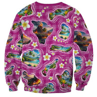 Hawaiian Island Shapes-Iconic Landscape Sweatshirt with Plumeria and Palaka Pink Color LT03 - Polynesian Pride
