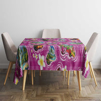 Hawaiian Island Shapes-Iconic Landscape Tablecloth with Plumeria and Palaka Pink Color LT03 - Polynesian Pride
