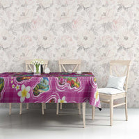 Hawaiian Island Shapes-Iconic Landscape Tablecloth with Plumeria and Palaka Pink Color LT03 - Polynesian Pride