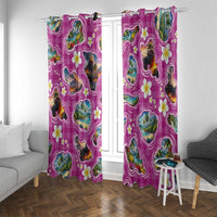 Hawaiian Island Shapes-Iconic Landscape Window Curtain with Plumeria and Palaka Pink Color