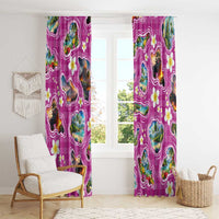 Hawaiian Island Shapes-Iconic Landscape Window Curtain with Plumeria and Palaka Pink Color