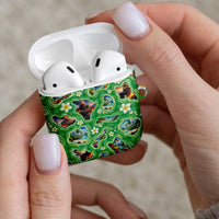 Hawaii Map with Plumeria Flower and Palaka Pattern AirPods Case Tropical Island Green Design LT03 - Polynesian Pride