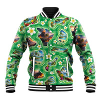Hawaii Map with Plumeria Flower and Palaka Pattern Baseball Jacket Tropical Island Green Design LT03 Unisex Green - Polynesian Pride