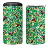 Hawaii Map with Plumeria Flower and Palaka Pattern 4 in 1 Can Cooler Tumbler Tropical Island Green Design LT03 One Size: 16 oz Green - Polynesian Pride