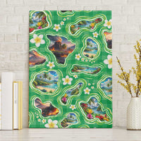 Hawaii Map with Plumeria Flower and Palaka Pattern Canvas Wall Art Tropical Island Green Design LT03 Without Frame Green - Polynesian Pride