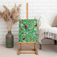Hawaii Map with Plumeria Flower and Palaka Pattern Canvas Wall Art Tropical Island Green Design LT03 - Polynesian Pride