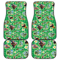 Hawaii Map with Plumeria Flower and Palaka Pattern Car Mats Tropical Island Green Design LT03 - Polynesian Pride