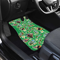 Hawaii Map with Plumeria Flower and Palaka Pattern Car Mats Tropical Island Green Design LT03 - Polynesian Pride