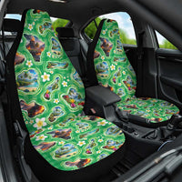 Hawaii Map with Plumeria Flower and Palaka Pattern Car Seat Cover Tropical Island Green Design LT03 One Size Green - Polynesian Pride