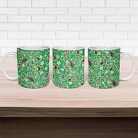 Hawaii Map with Plumeria Flower and Palaka Pattern Ceramic Mug Tropical Island Green Design LT03 - Polynesian Pride