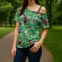 Hawaii Map with Plumeria Flower and Palaka Pattern Cross Shoulder Shirt Tropical Island Green Design LT03 - Polynesian Pride