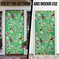 Hawaii Map with Plumeria Flower and Palaka Pattern Door Cover Tropical Island Green Design LT03 - Polynesian Pride