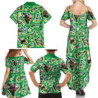 Hawaii Map with Plumeria Flower and Palaka Pattern Family Matching Summer Maxi Dress and Hawaiian Shirt Tropical Island Green Design