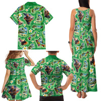Hawaii Map with Plumeria Flower and Palaka Pattern Family Matching Tank Maxi Dress and Hawaiian Shirt Tropical Island Green Design