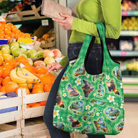 Hawaii Map with Plumeria Flower and Palaka Pattern Grocery Bag Tropical Island Green Design LT03 - Polynesian Pride