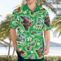 Hawaii Map with Plumeria Flower and Palaka Pattern Hawaiian Shirt Tropical Island Green Design LT03 - Polynesian Pride