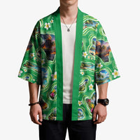 Hawaii Map with Plumeria Flower and Palaka Pattern Kimono Tropical Island Green Design LT03 - Polynesian Pride