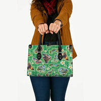 Hawaii Map with Plumeria Flower and Palaka Pattern Leather Bag Tropical Island Green Design LT03 - Polynesian Pride